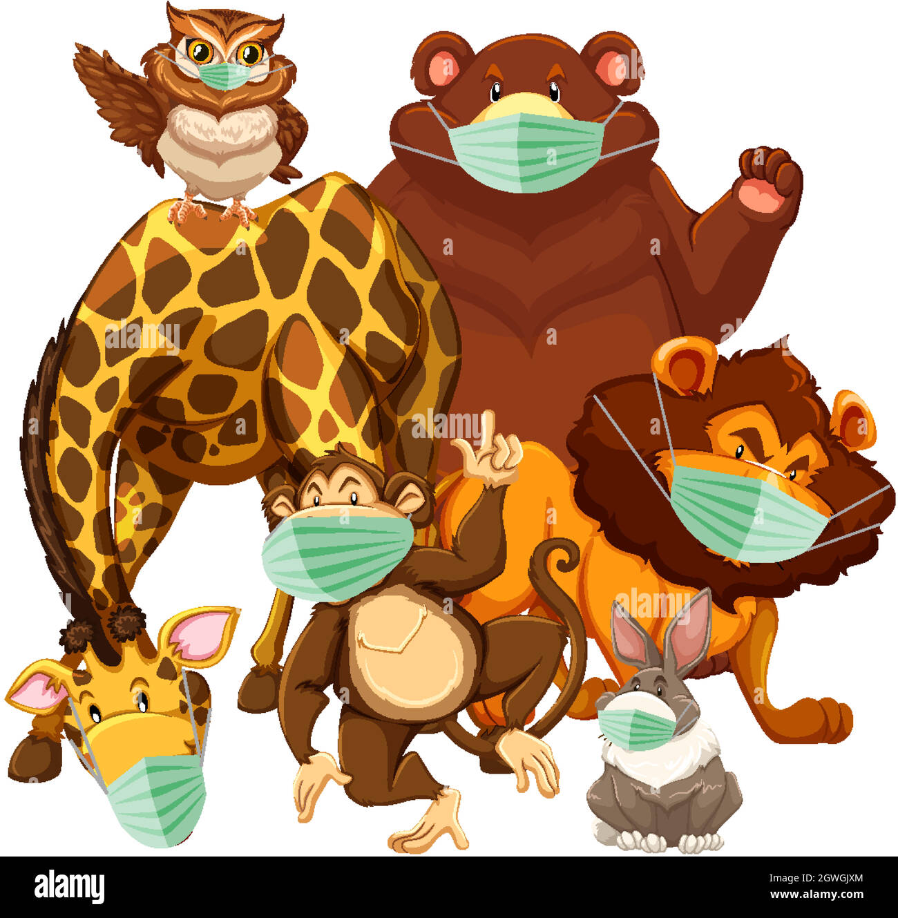 Wild animal cartoon character wearing mask Stock Vector Image & Art Alamy