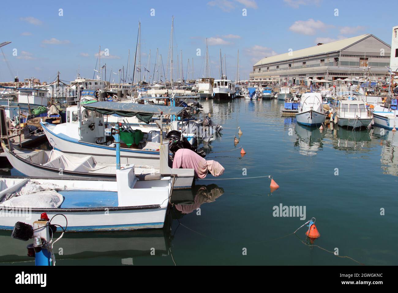 Boats in Old harbor in Jaffa, Israel. SEP-28-2021 Stock Photo