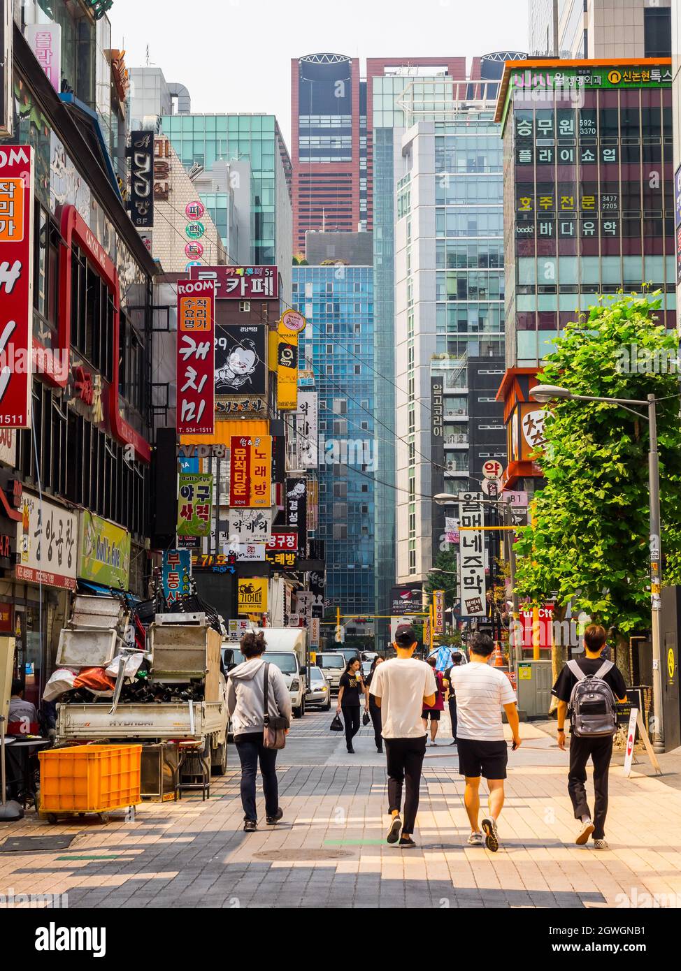 Seoul, South Korea June 16, 2017 People walking down a small street