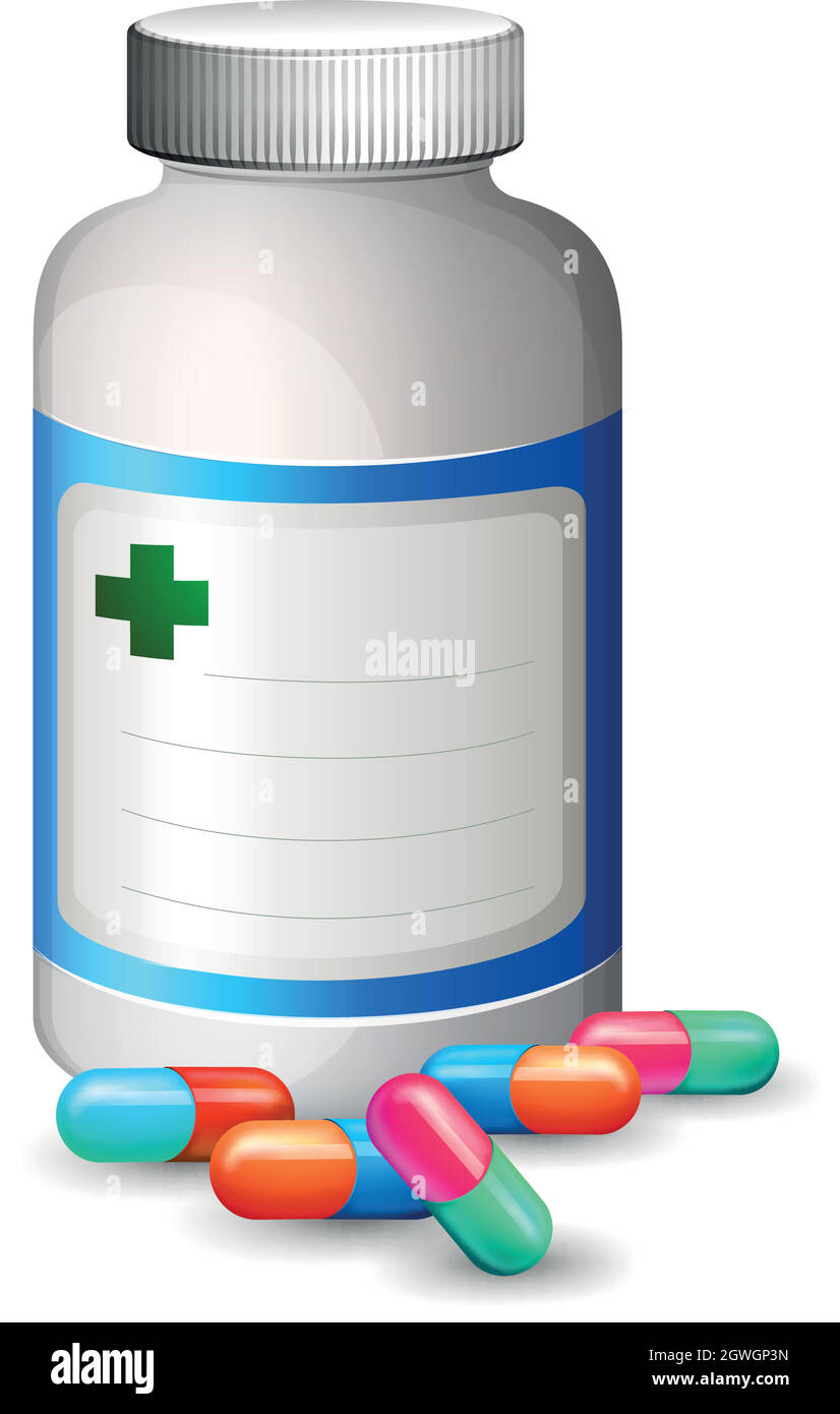 A Bottle of Colourful Capsule Stock Vector
