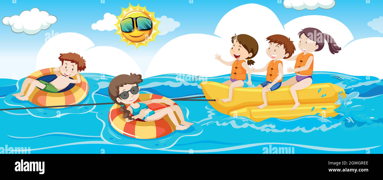 People Enjoy and Beach Activities Stock Vector