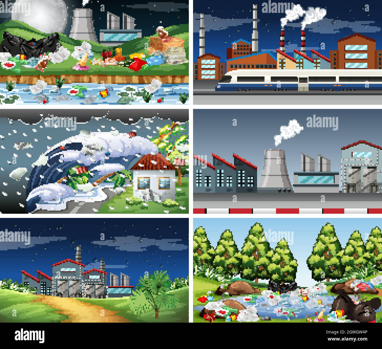 Polluted Scenes Set of polluted scenes Stock Vector Image & Art - Alamy