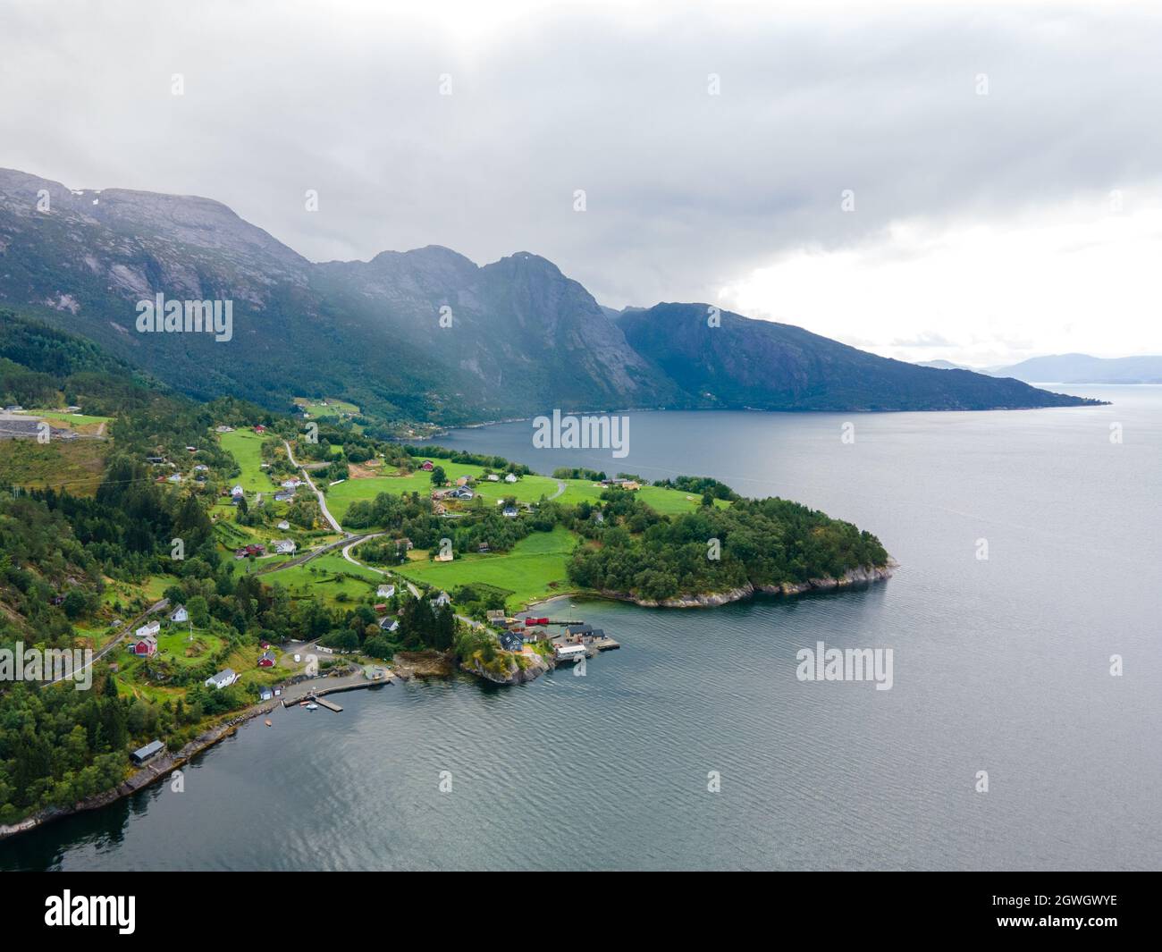Norway View In Between The Norwegian Fjords From Above In The Route From Bergen To Tyssedal Drone Shot Cloudy Sky Morning Light Stock Photo Alamy