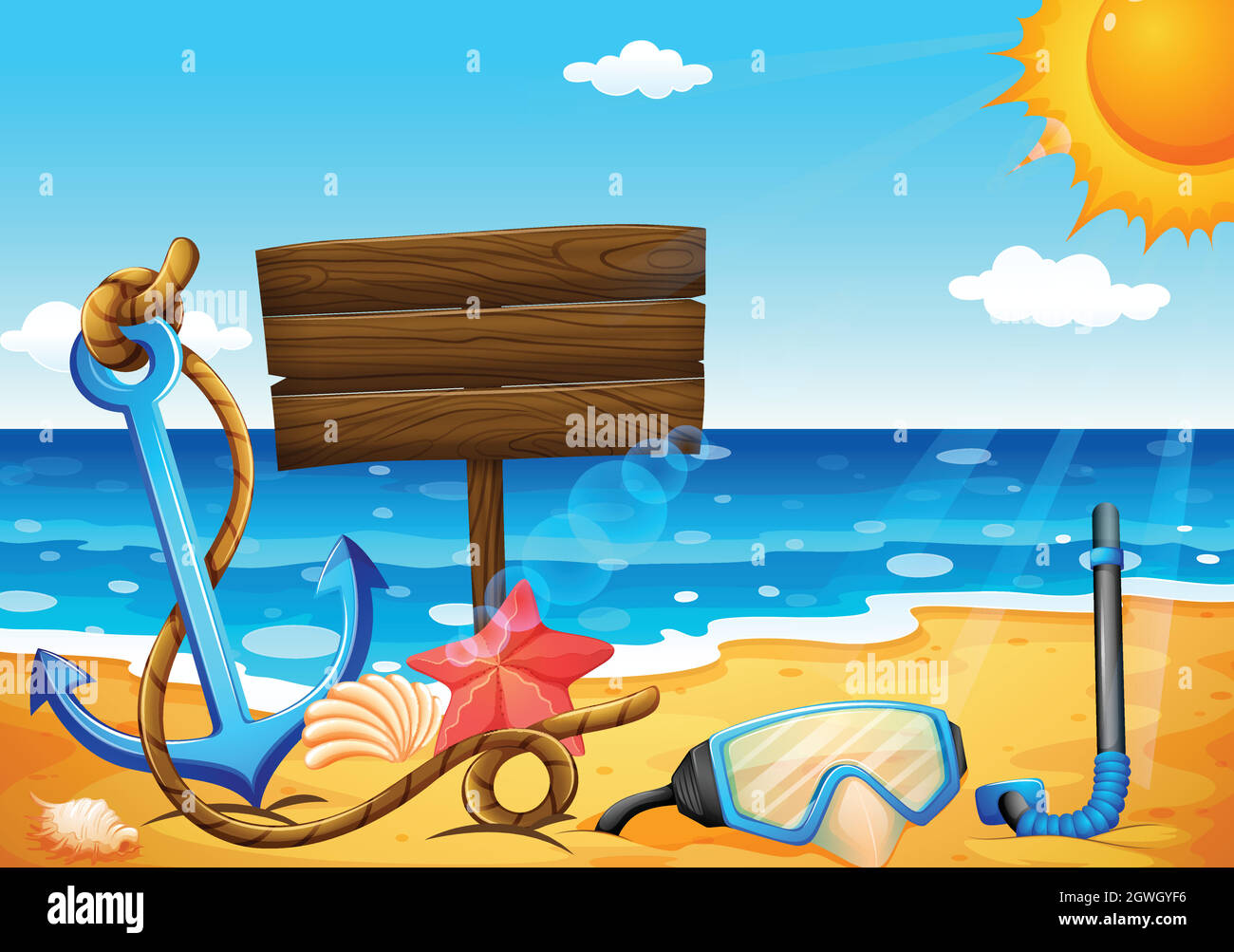 An empty signage at the beach with an anchor Stock Vector Image & Art ...