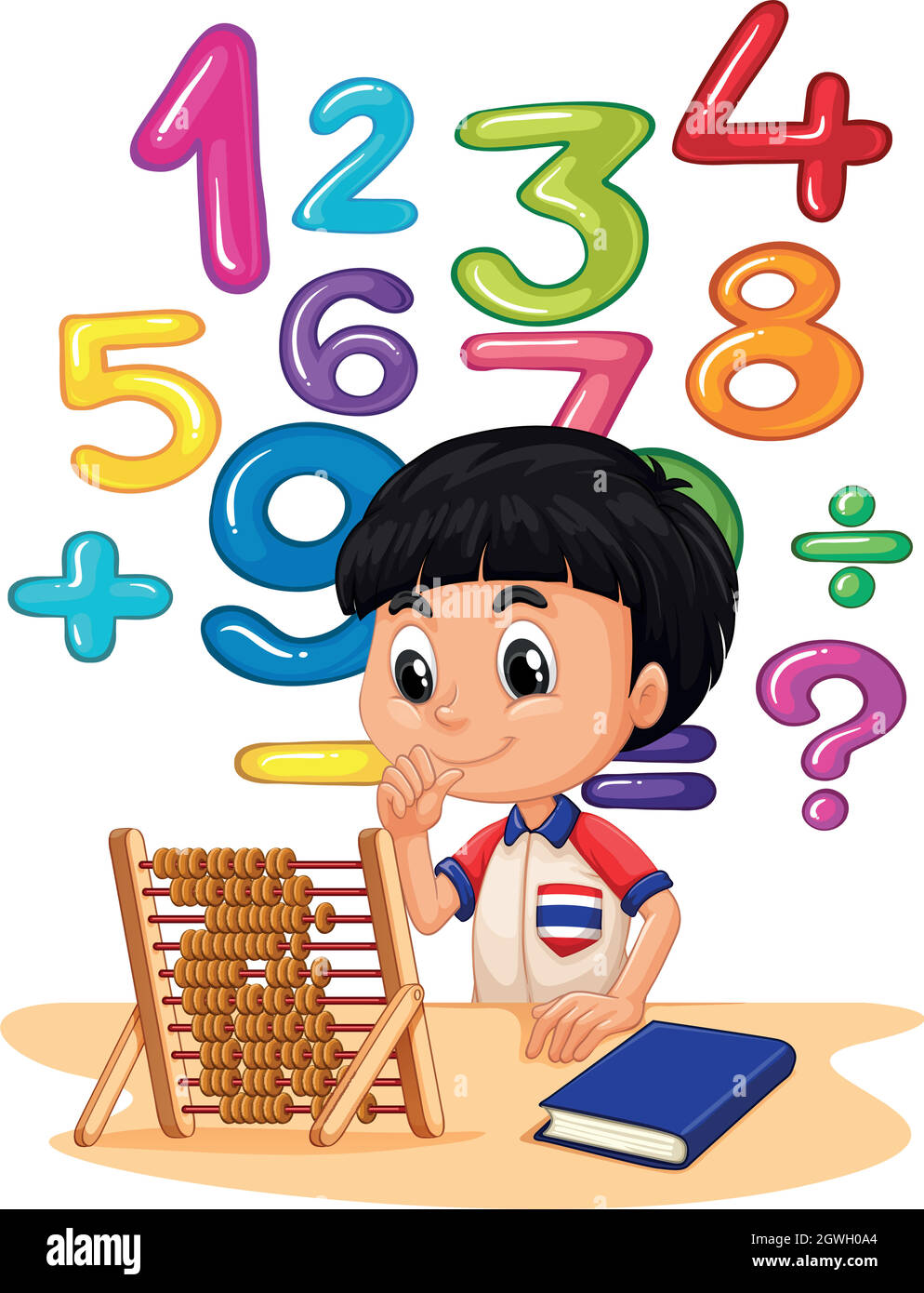 Boy doing math with abacus Stock Vector