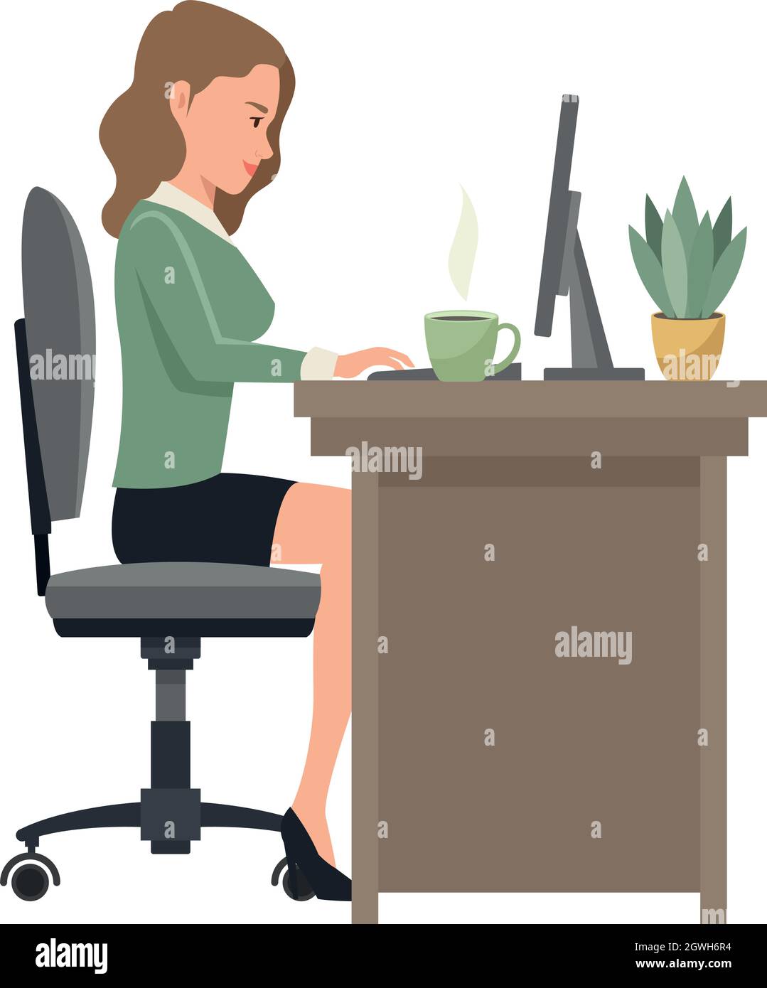 Female using desktop computer Stock Vector Images - Alamy