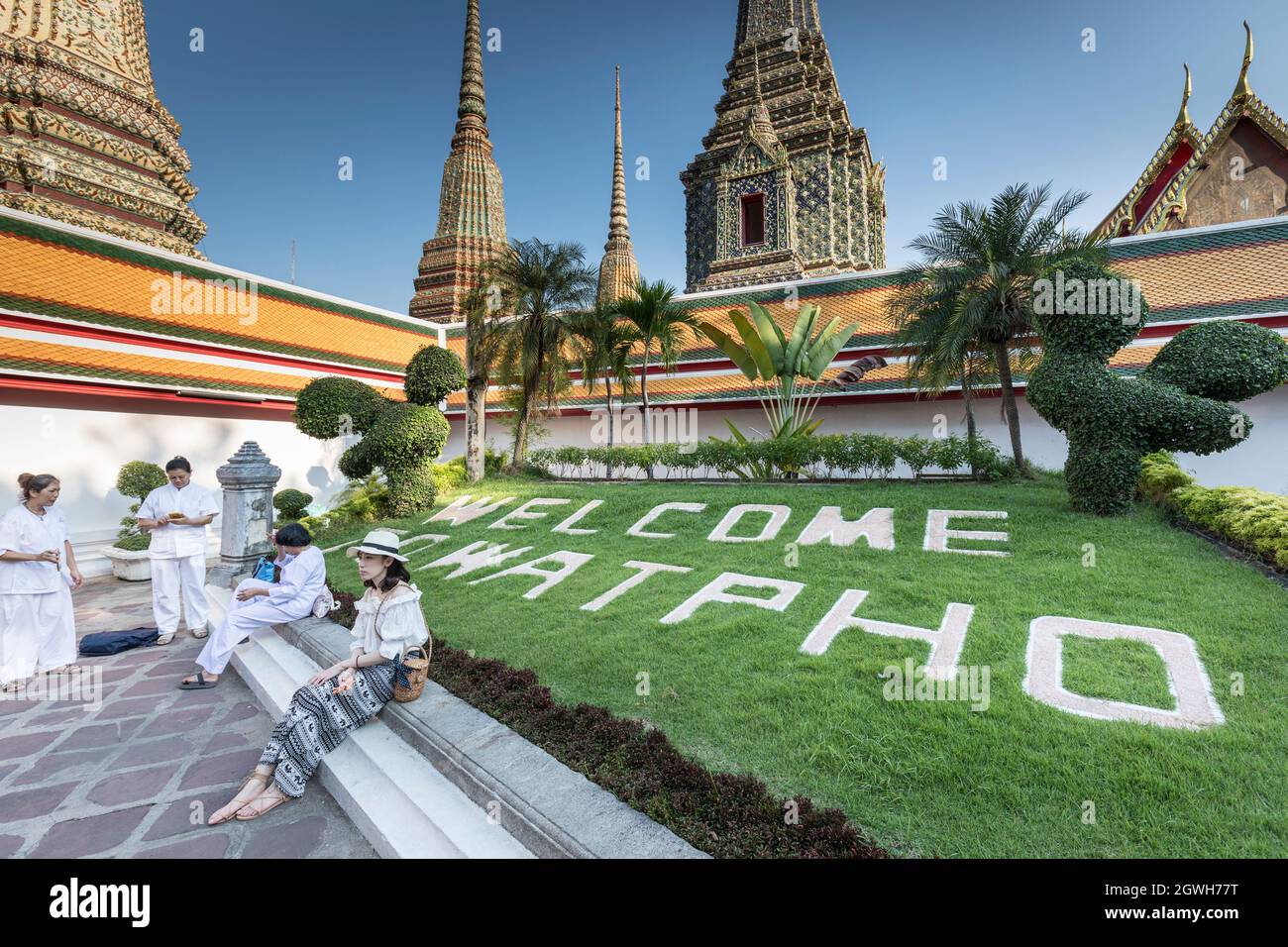 Wat Pho temple welcome sign, Bangkok, Thailand Stock Photo