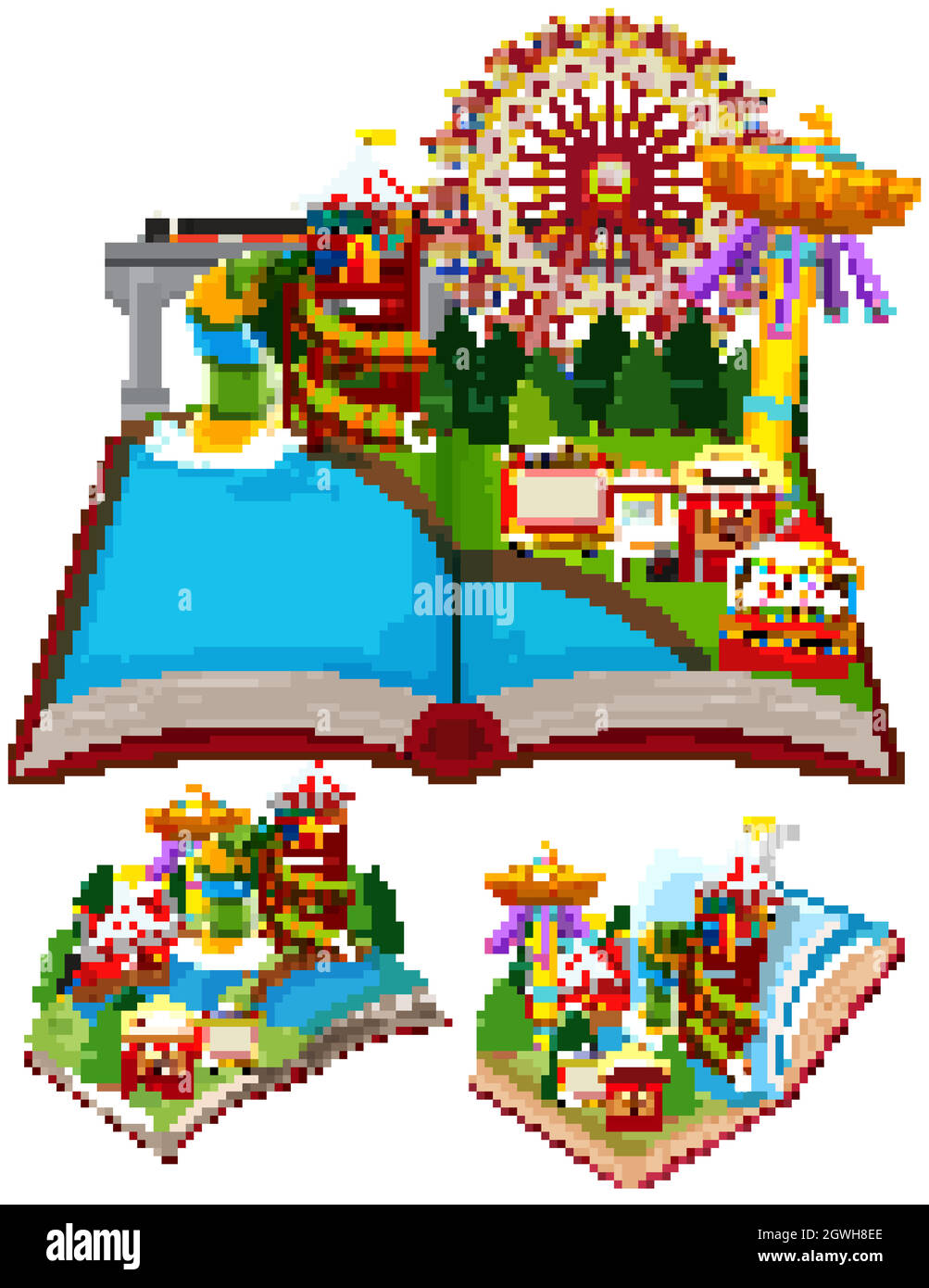 Circus scenes in pop up book Stock Vector
