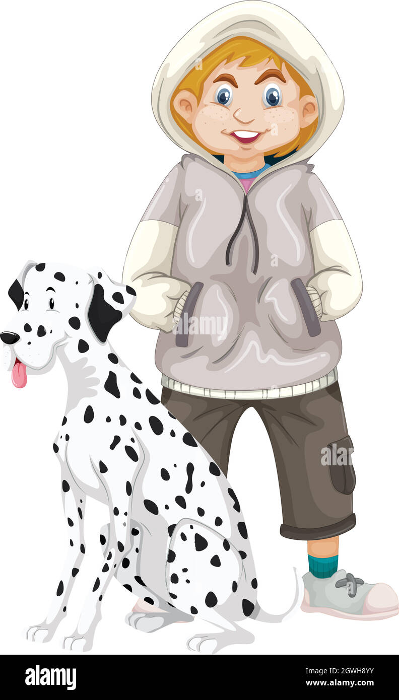 Teenage boy with pet dog Stock Vector