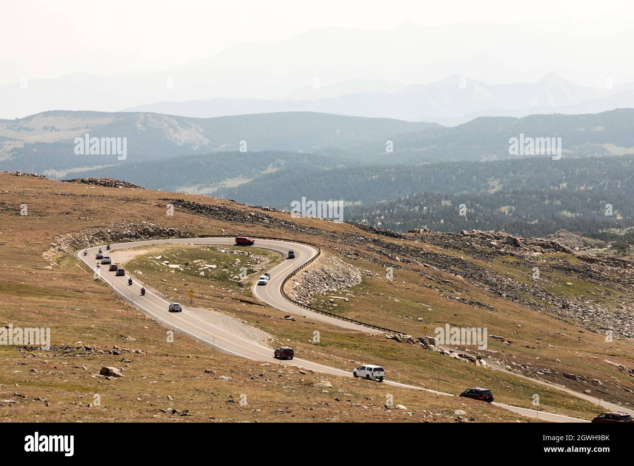 Road with bend on the Beartooth Scenic Highway, Wyoming, USA Stock Photo