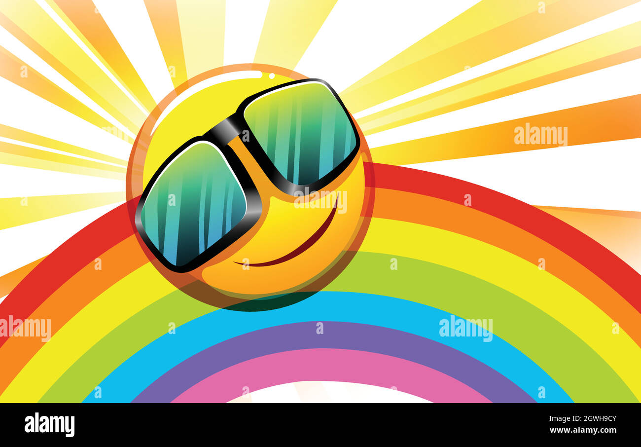 A rainbow with a smiling sun Stock Vector
