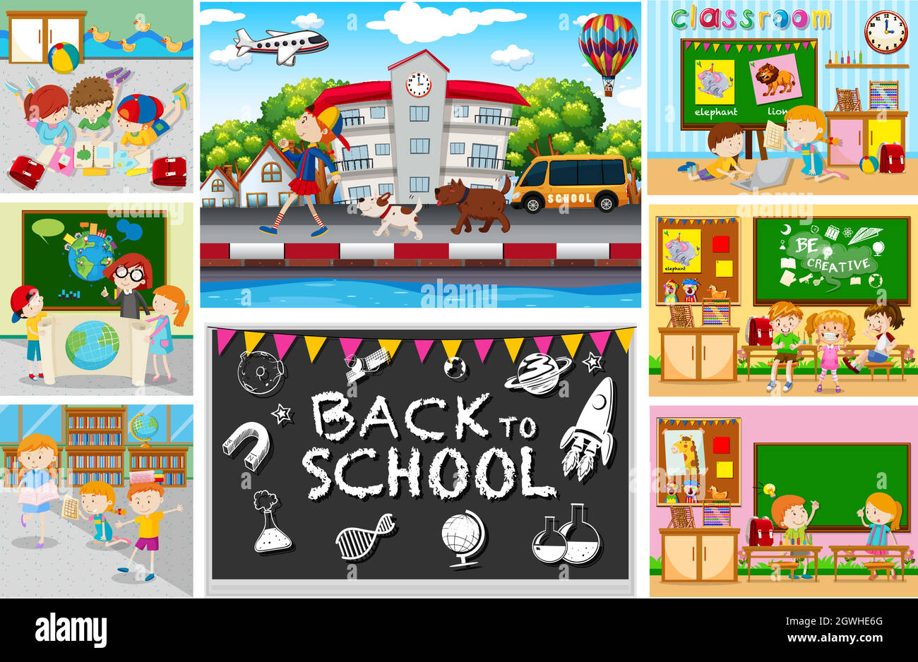 Back to school theme with kids in classrooms Stock Vector Image & Art ...
