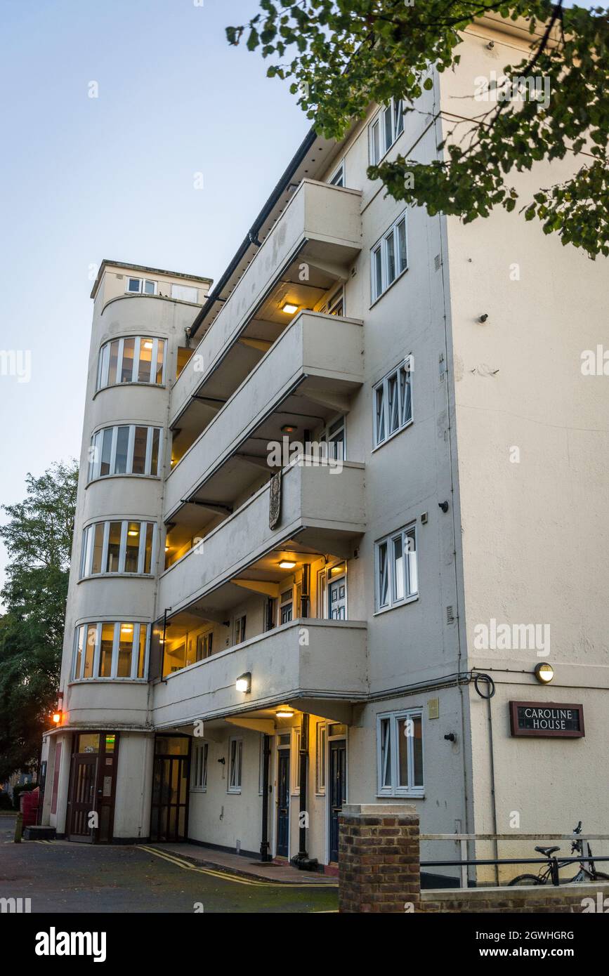 Art Deco block of flats on social housing estate, Hammersmith, London