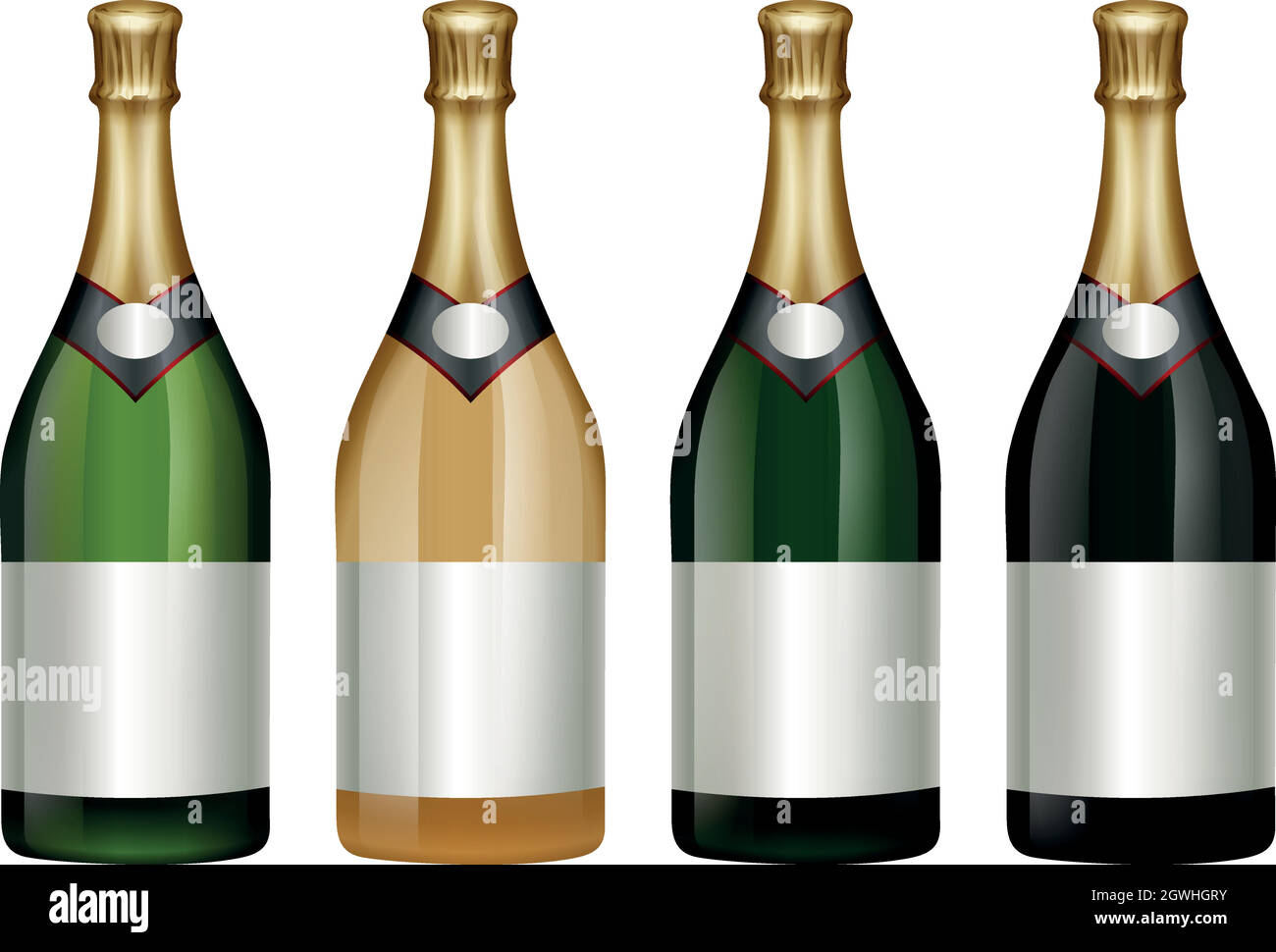Four champagne bottles with golden lid Stock Vector