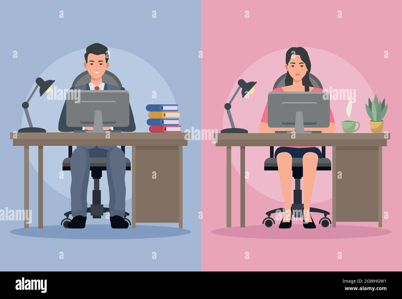 couple working characters Stock Vector