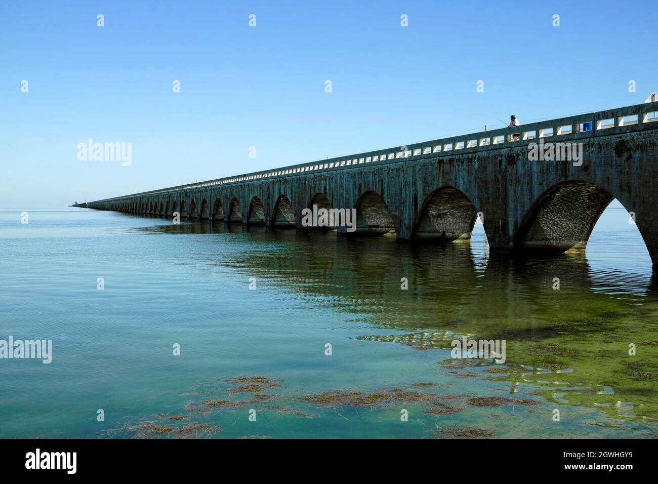 Panoramic View of the Endless Seven Miles Bridge, Florida, USA. Stock Photo