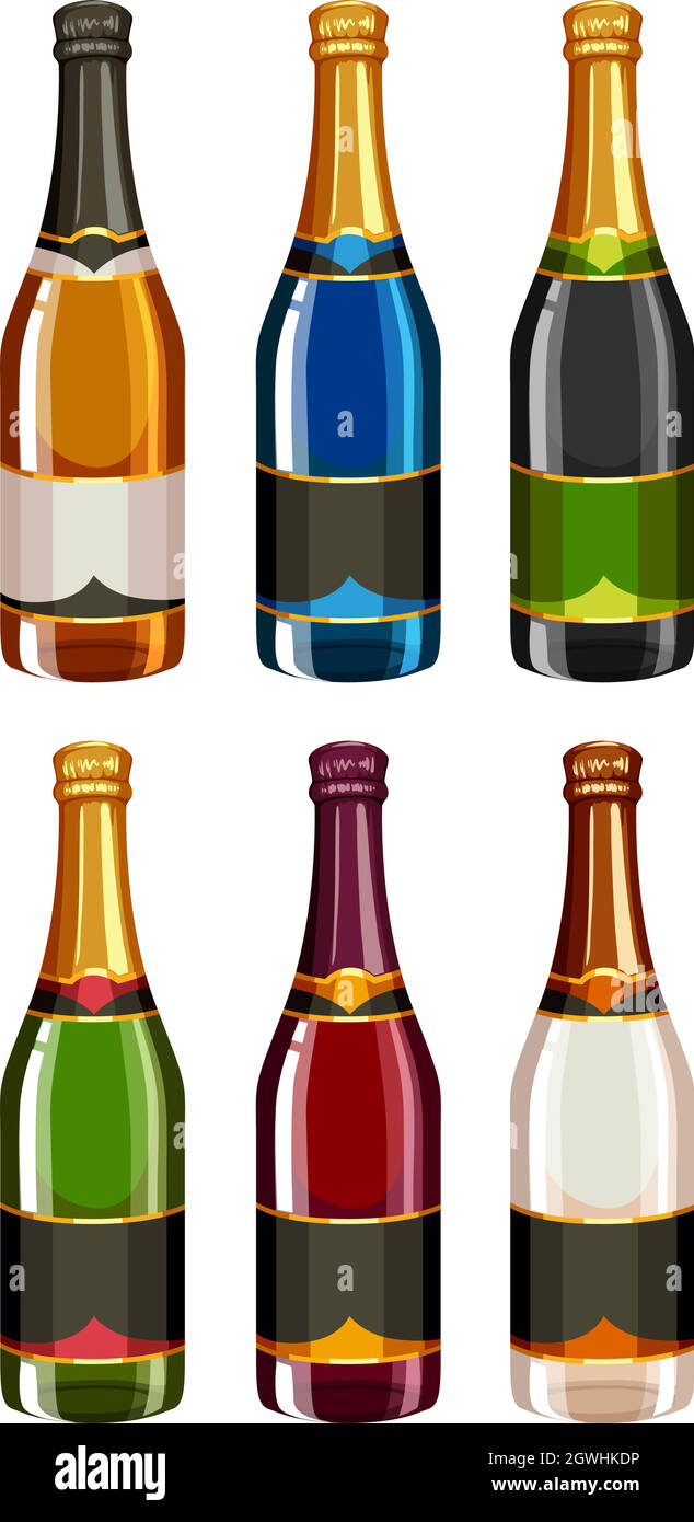 Champagne bottles in different labels Stock Vector