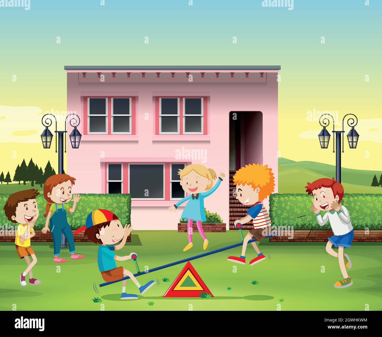 Children playing seesaw at the park Stock Vector Image & Art - Alamy