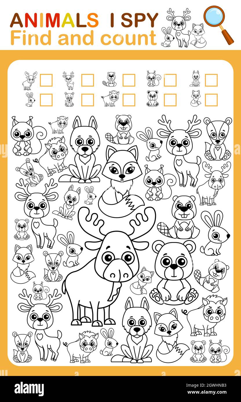 Coloring book page i spy. Count and color wild animal. Printable worksheet  for kindergarten and preschool Stock Vector Image & Art - Alamy