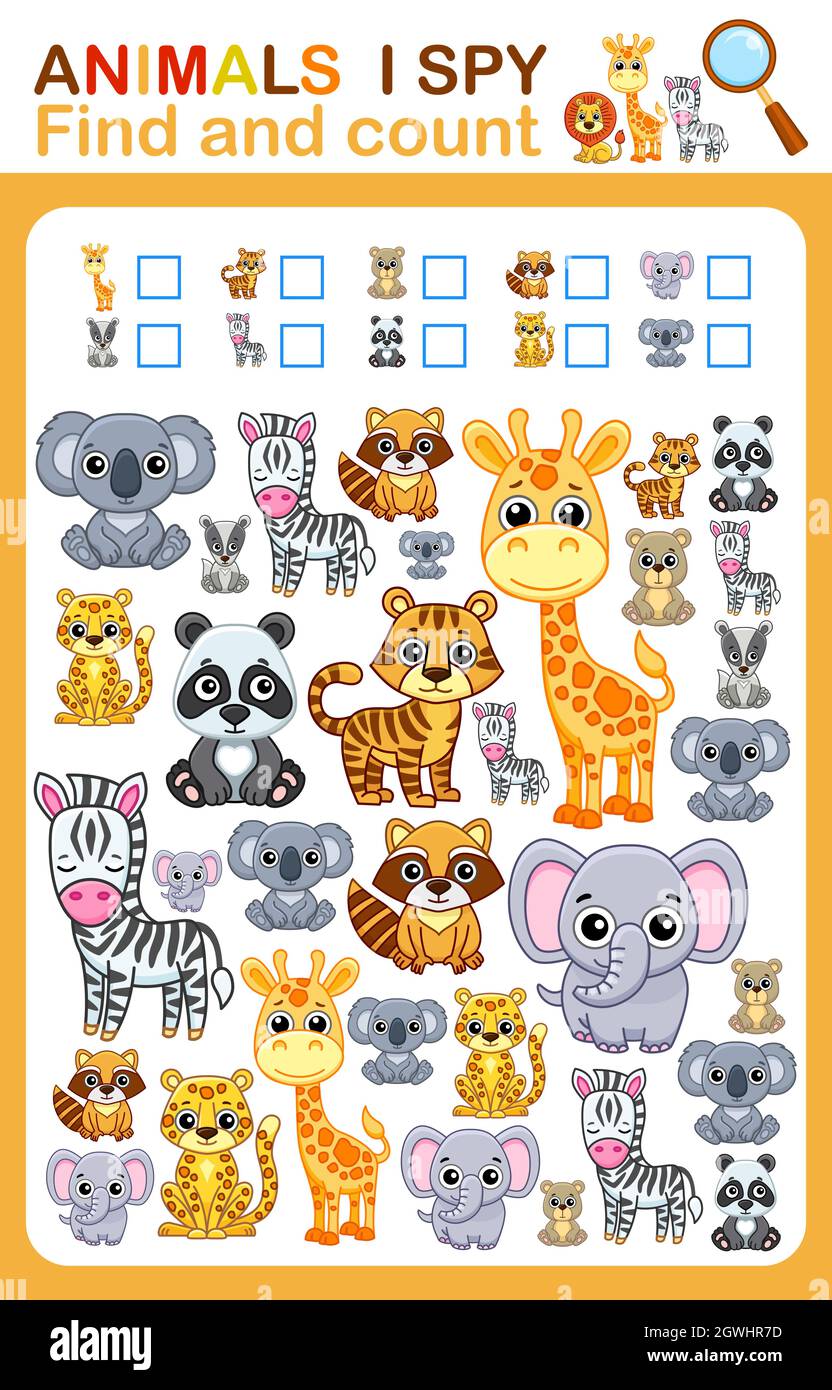 Printable worksheet for kindergarten and preschool book page i spy. Count zoo  animal Stock Vector Image & Art - Alamy