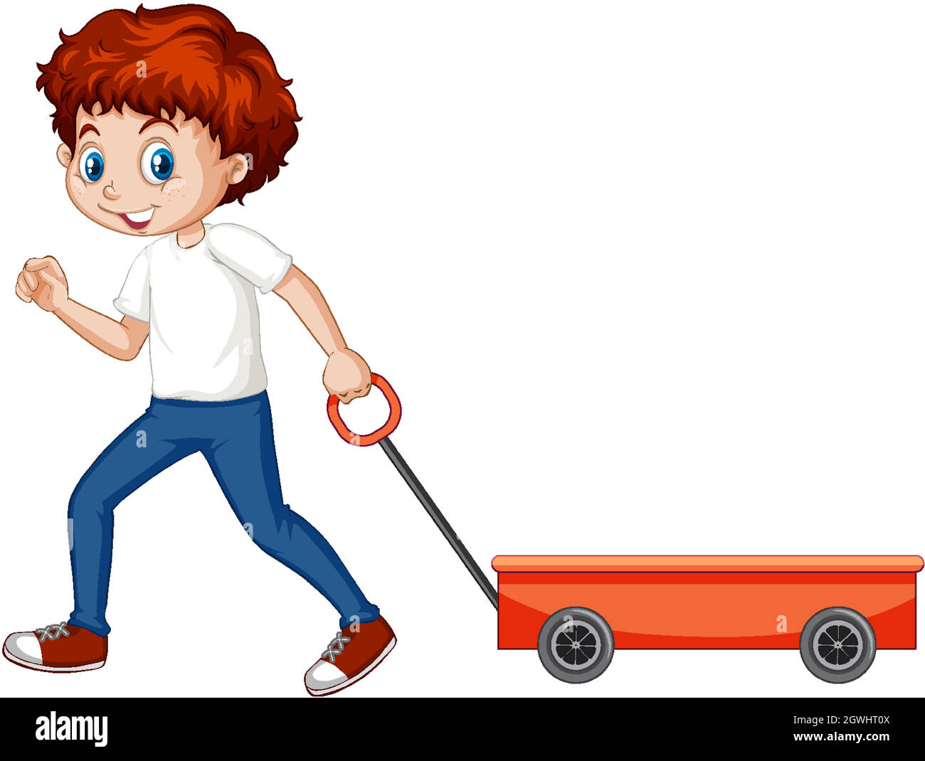 Boy pulling wagon cart on white background Stock Vector Image & Art - Alamy