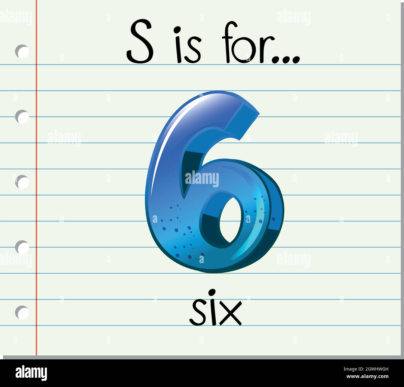 Flashcard letter S is for six Stock Vector