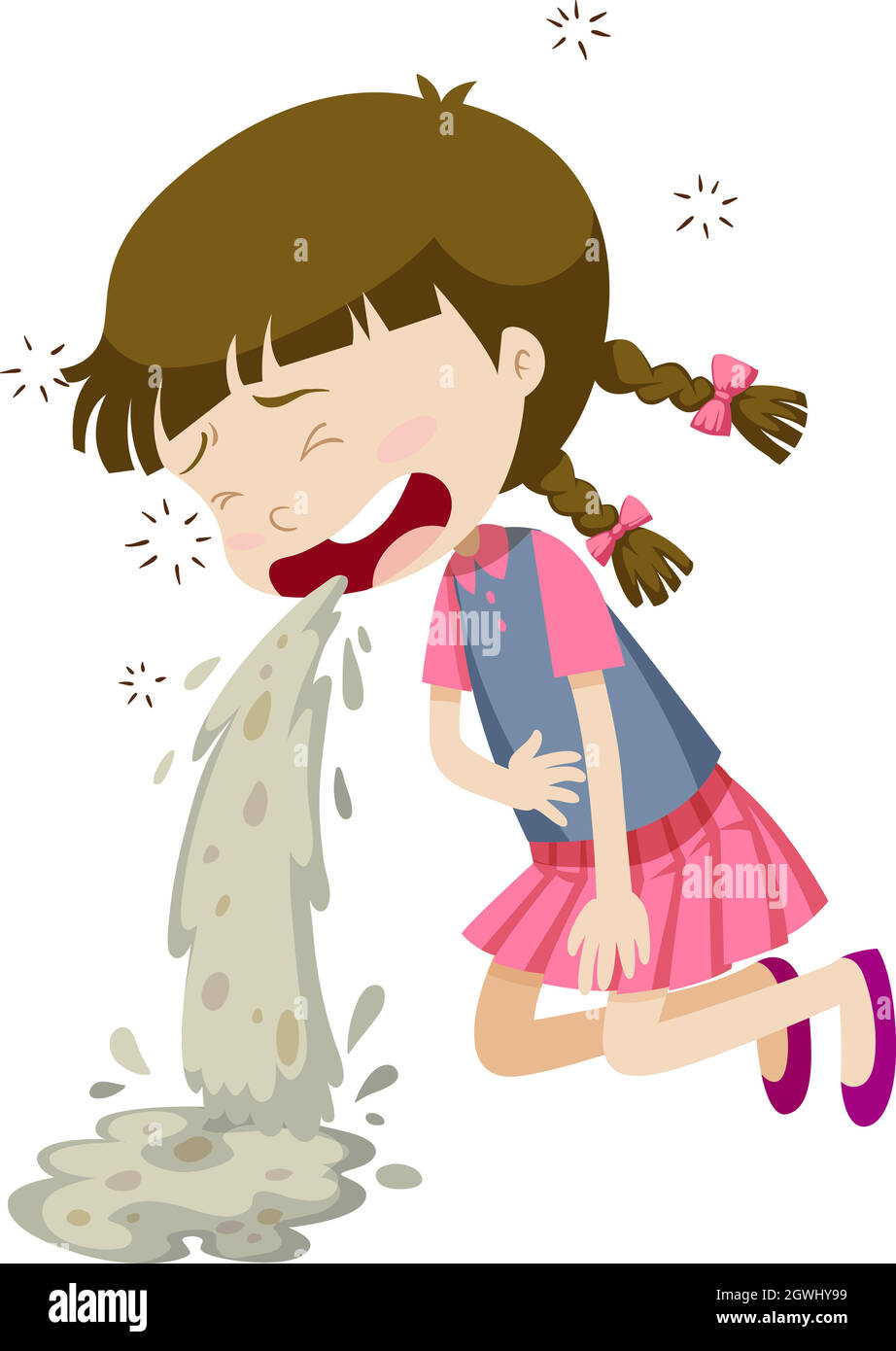 Little girl vomiting from food poisoning Stock Vector