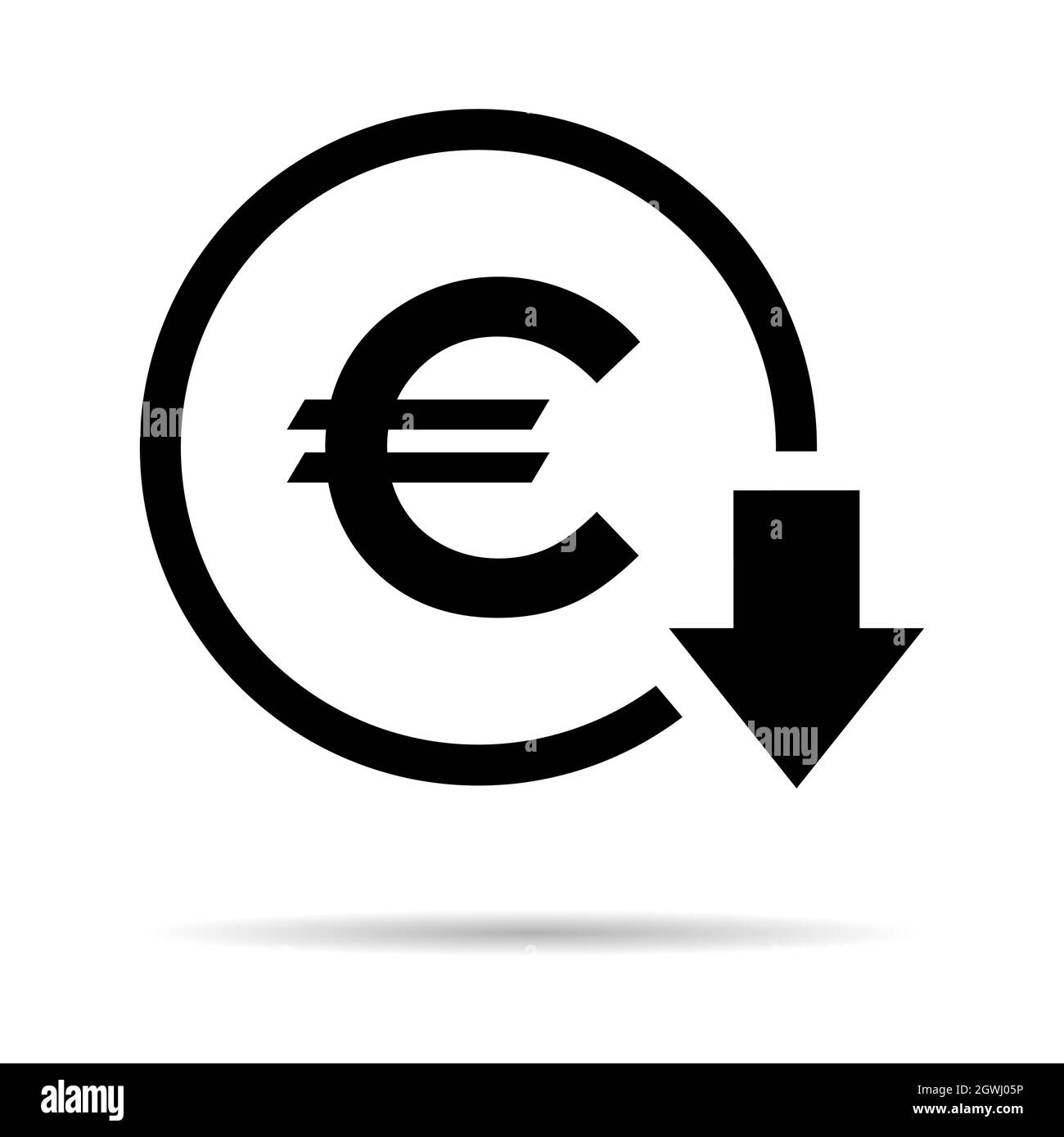 Euro reduction symbol, cost decrease icon. Reduce debt bussiness sign vector illustration . Stock Vector