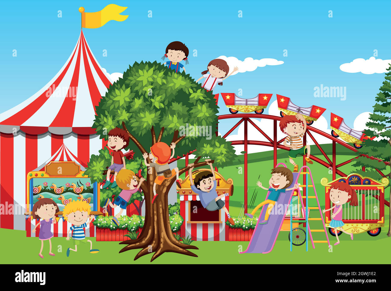 Many kids playing in the fun park Stock Vector Image & Art - Alamy