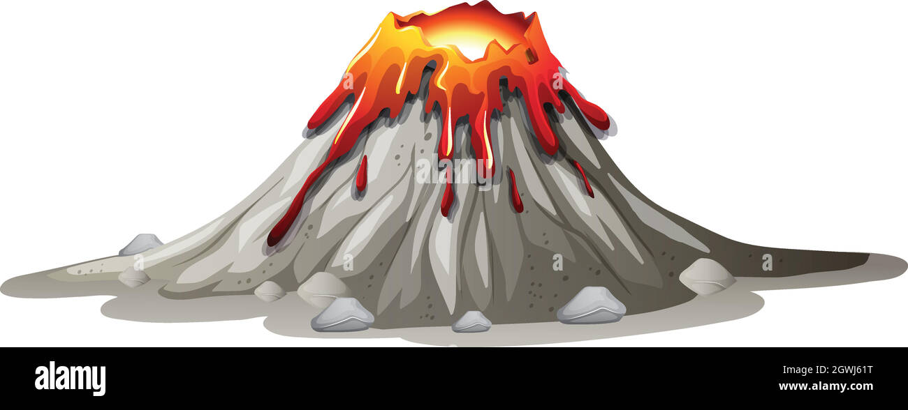 Volcano eruption with hot lava Stock Vector
