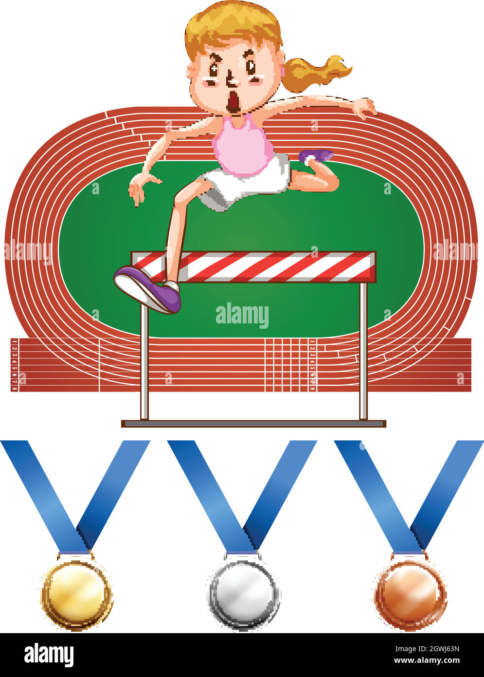 Girl doing hurdles run and medals Stock Vector Image & Art Alamy