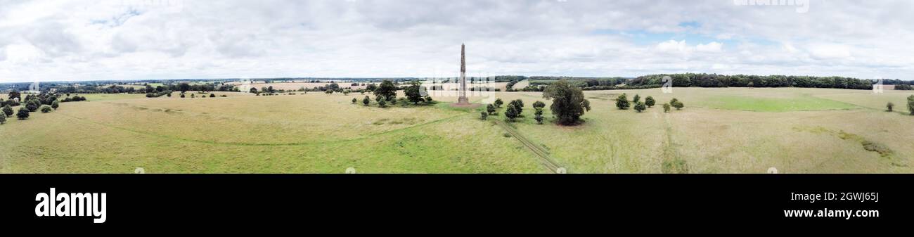 Panoramic image from above of wolfe's obelisk near stowe park celebrating service to his king and country Stock Photo