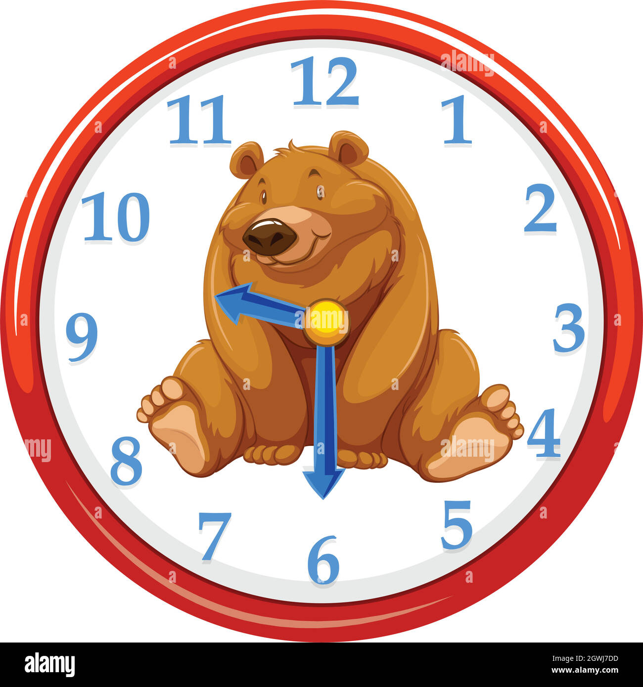 Cartoon bear on clock template Stock Vector