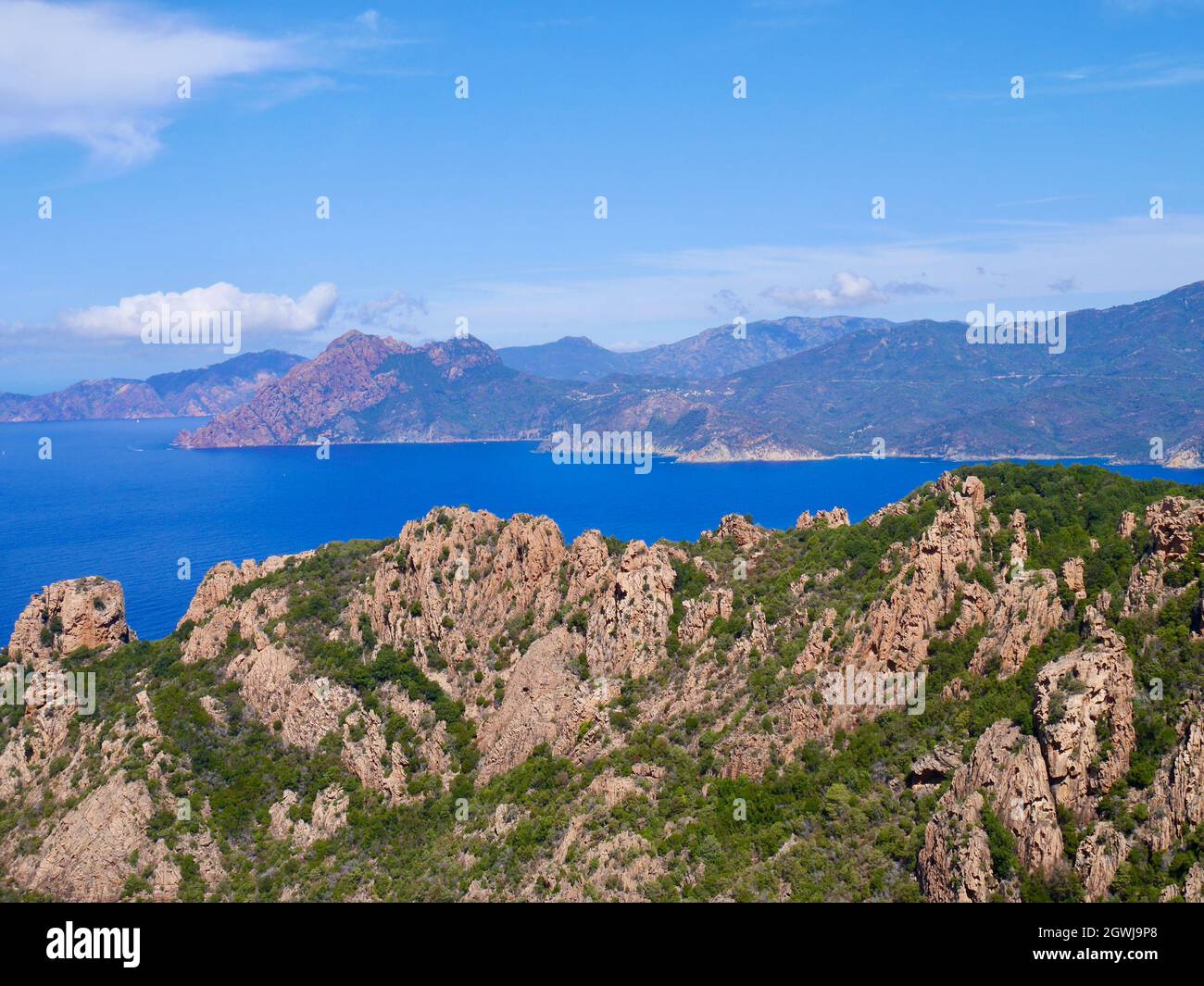 Red cliffs of the Calanche, UNESCO world heritage, and the Golf of