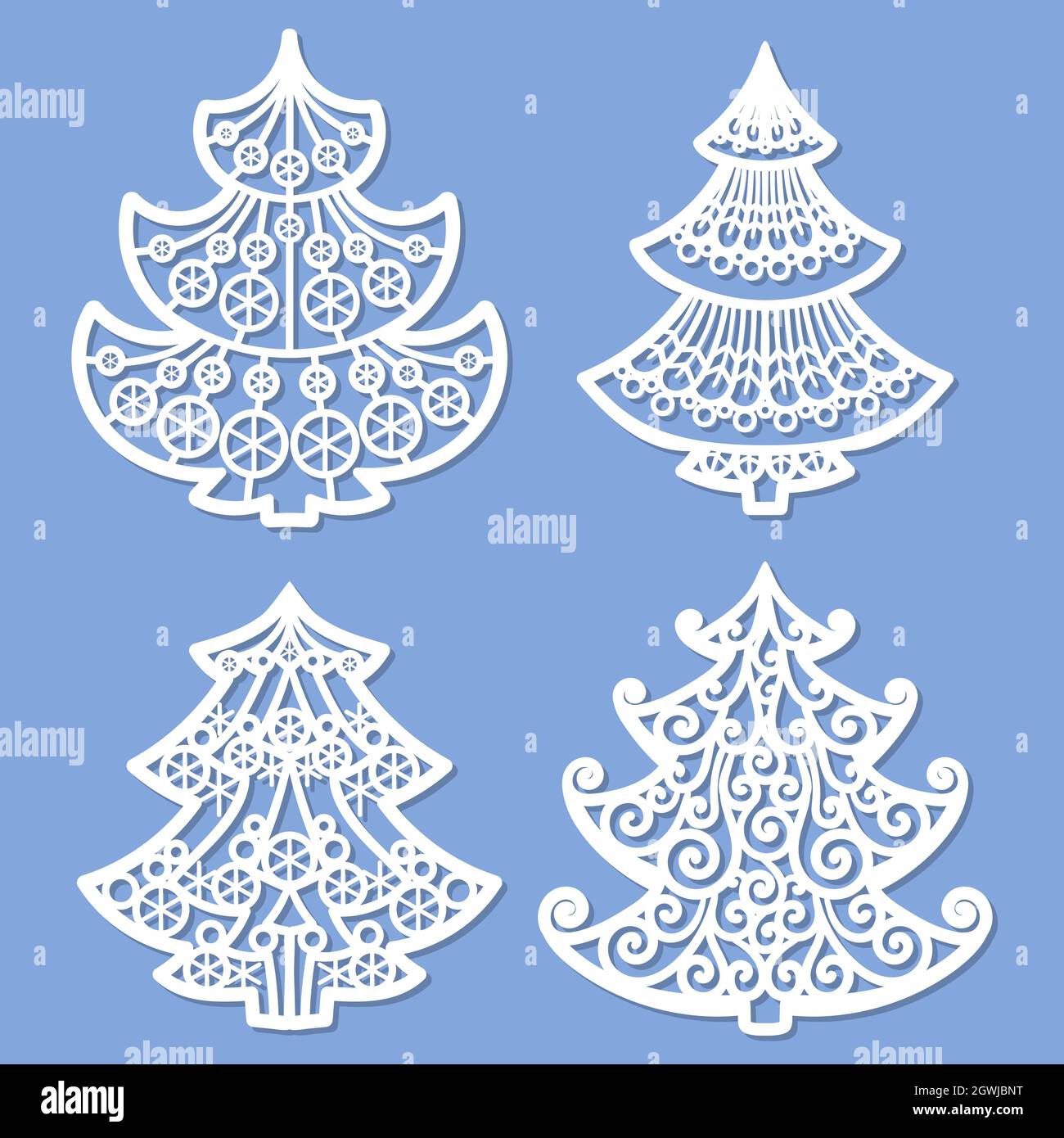 Laser cutting template. Set of Christmas trees. Vector Stock Vector