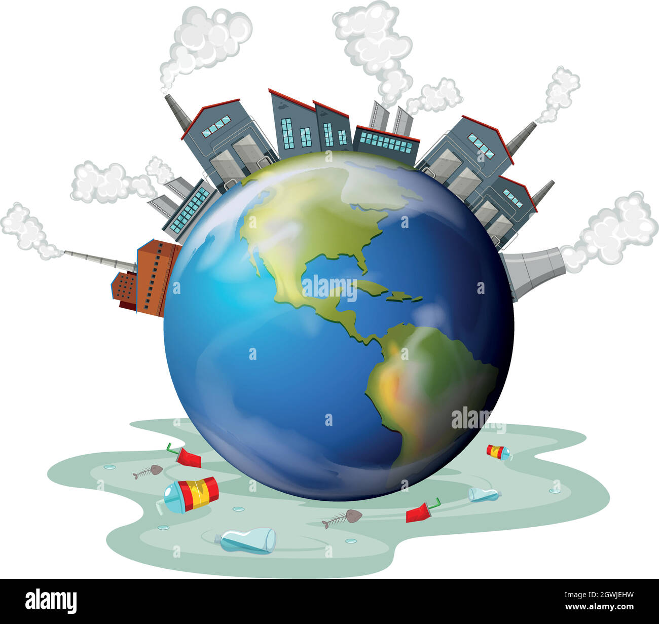 Factory buildings and polution on earth Stock Vector