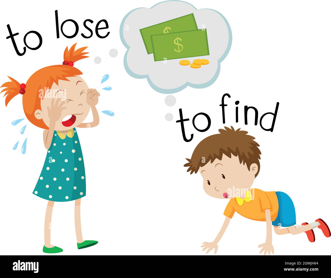 Opposite wordcard for lose and find Stock Vector