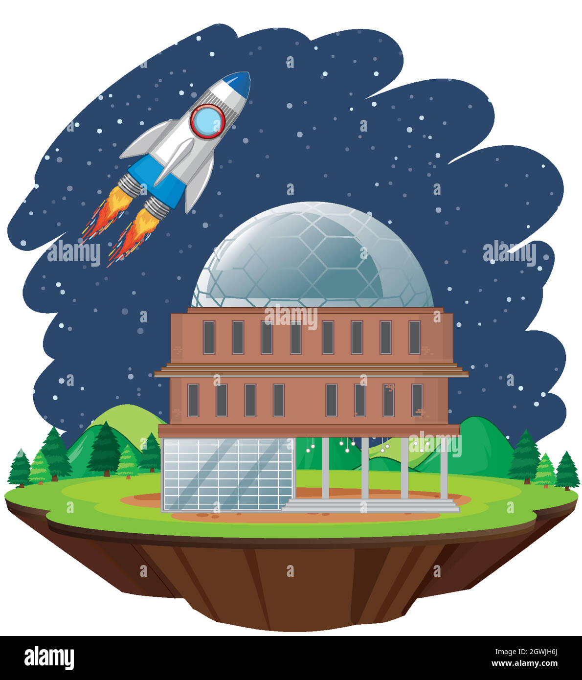 Scene with spaceship flying in the sky Stock Vector Image & Art - Alamy