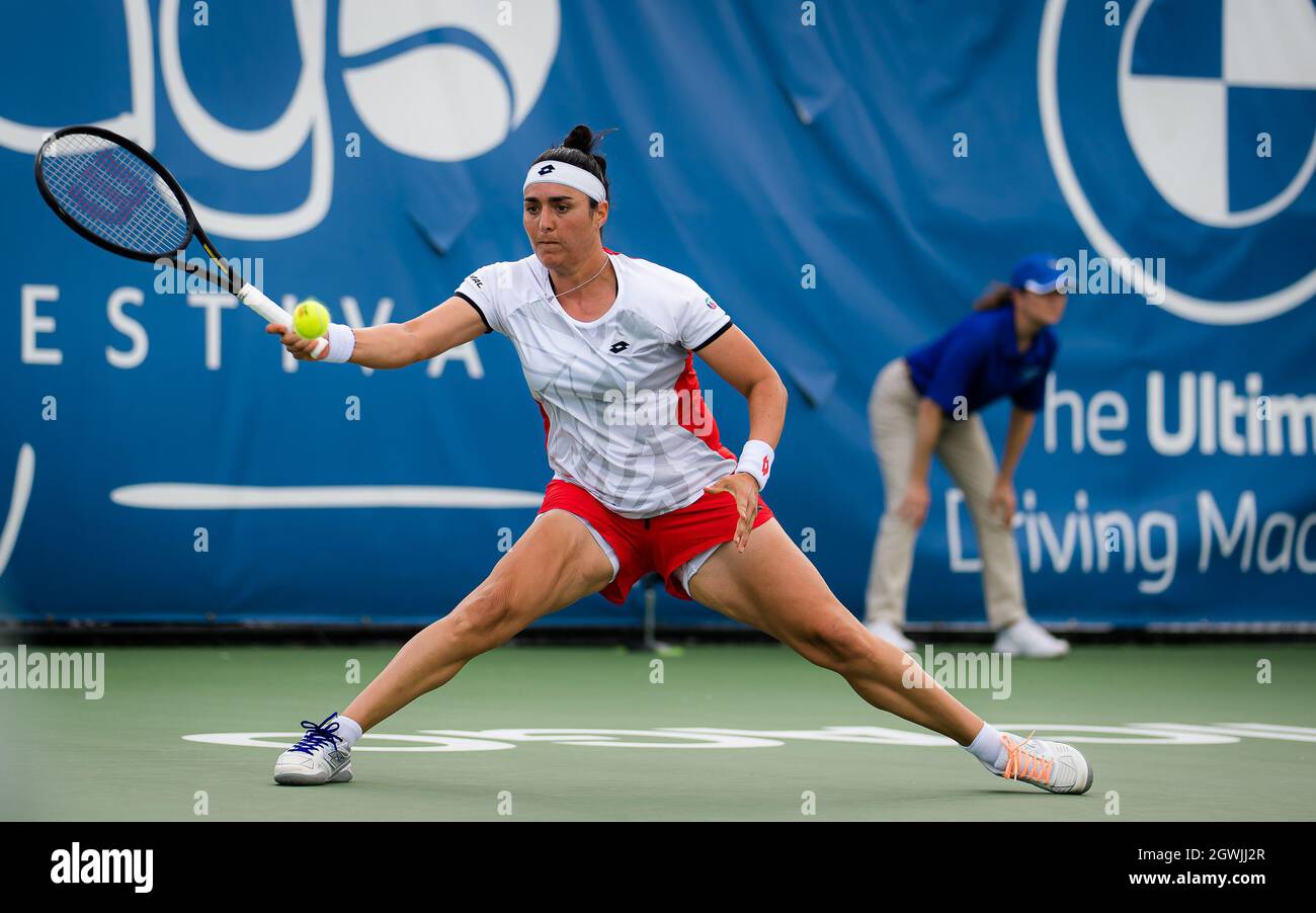 Ons Jabeur of Tunisia in action during her semifinal at the 2021