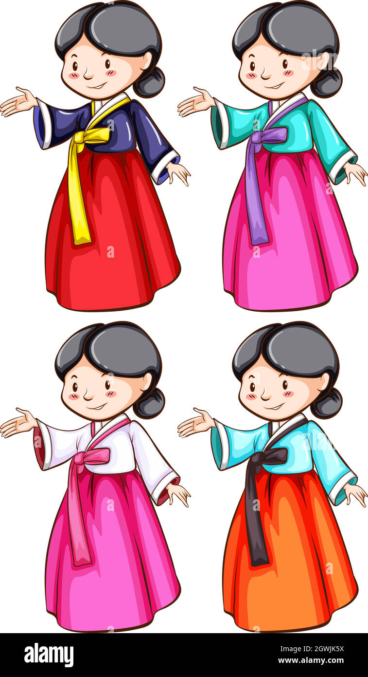 Females wearing the Asian costumes Stock Vector