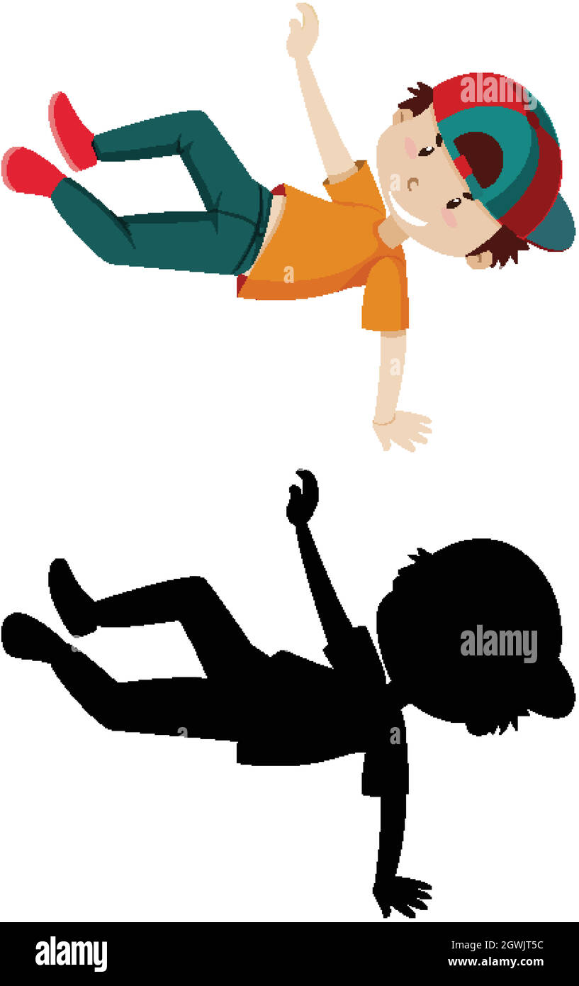 Boy dancing with its silhouette Stock Vector