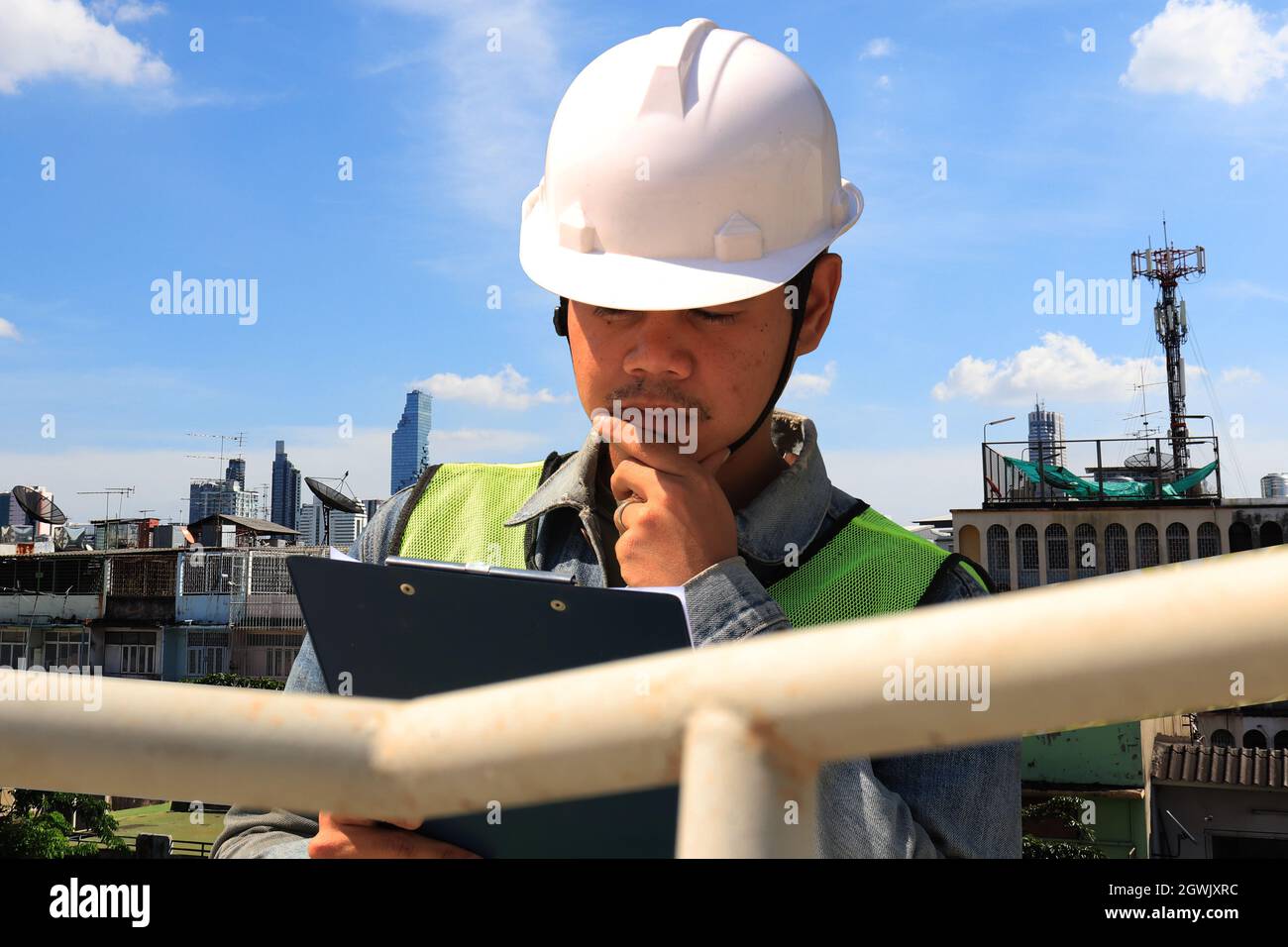 Construction Workers Holding Boards To Write Work Stock Photo Alamy