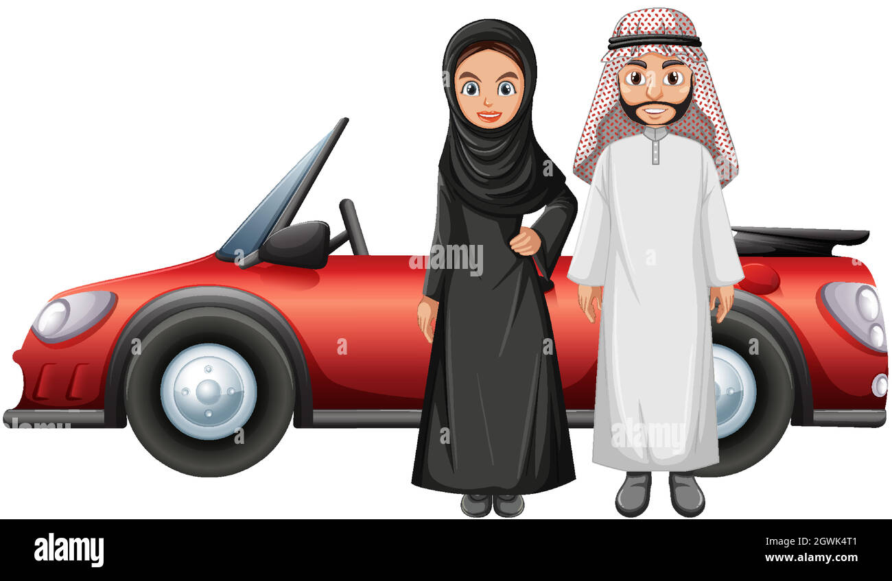 Arabian couple in front of the car Stock Vector
