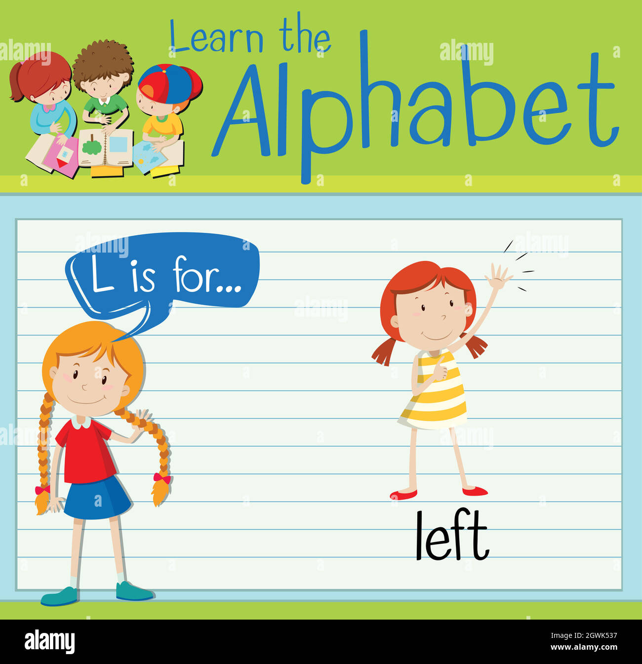 Flashcard alphabet L is for left Stock Vector