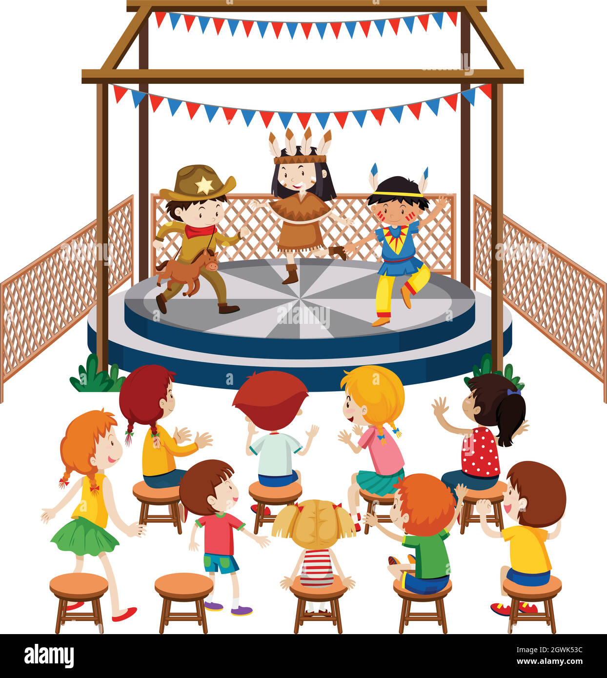 Children performing on stage Stock Vector