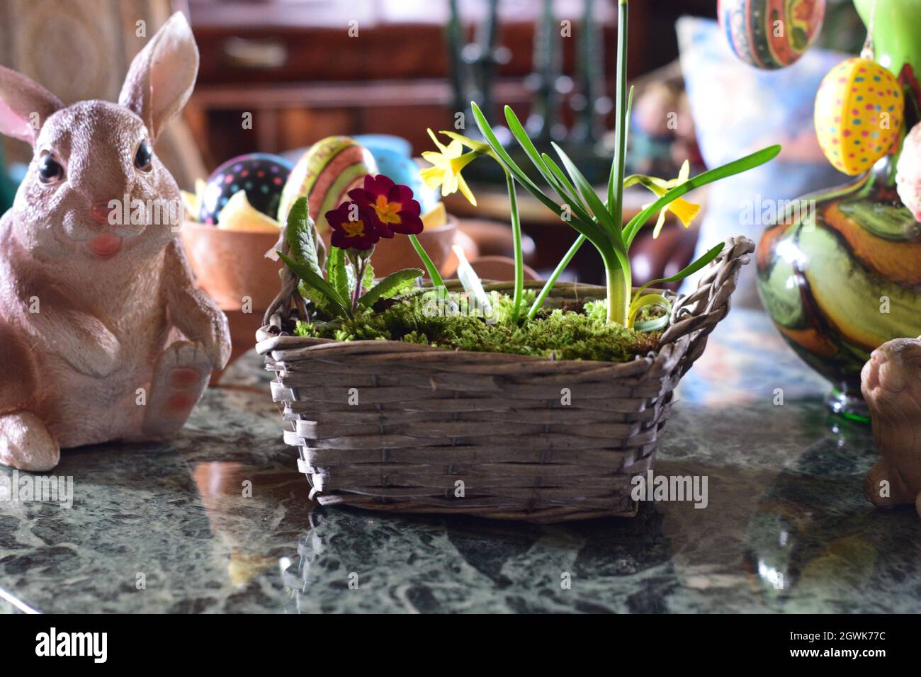 Potted Plants In Basket Stock Photo Alamy