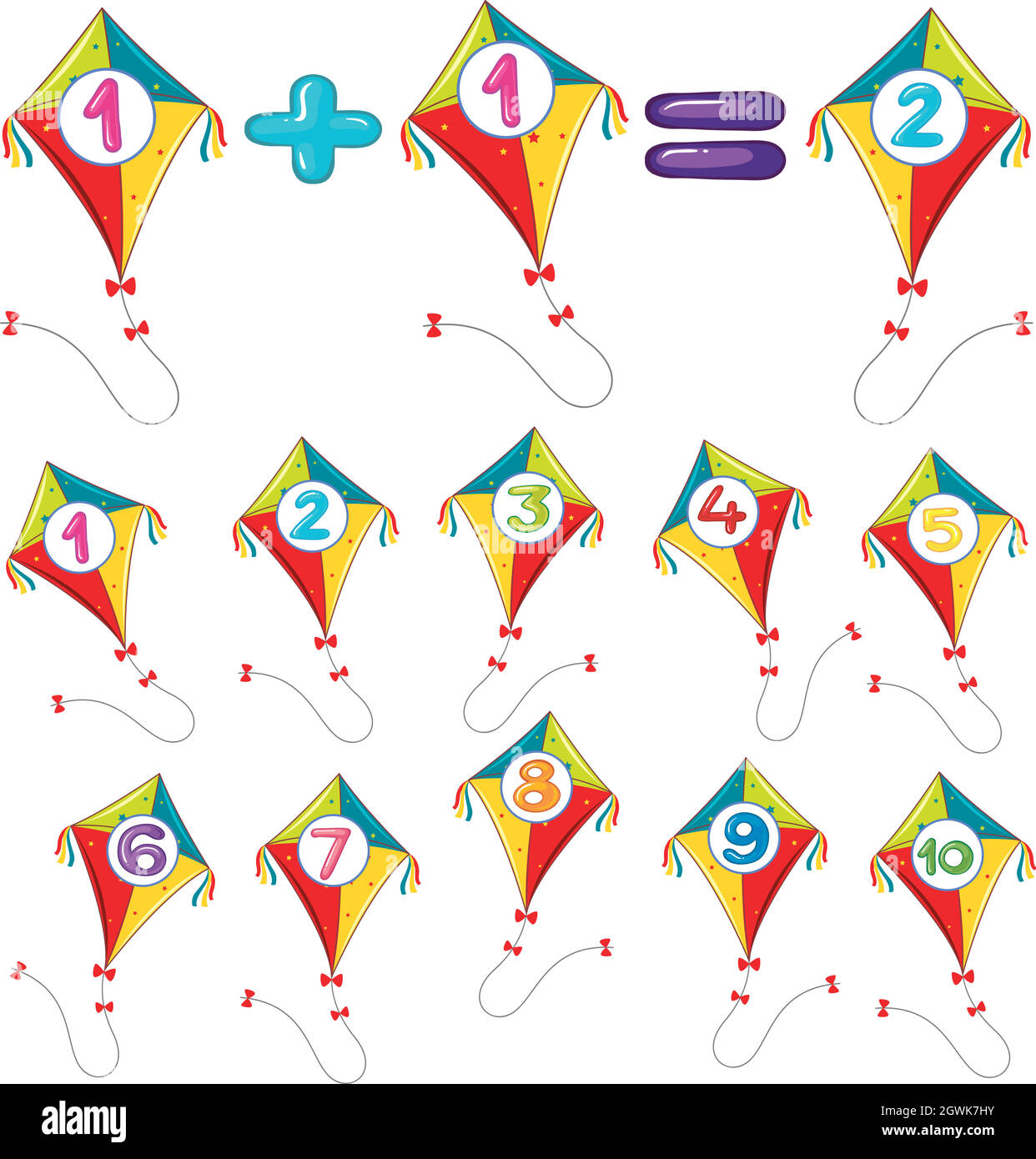 Colorful kites and numbers Stock Vector