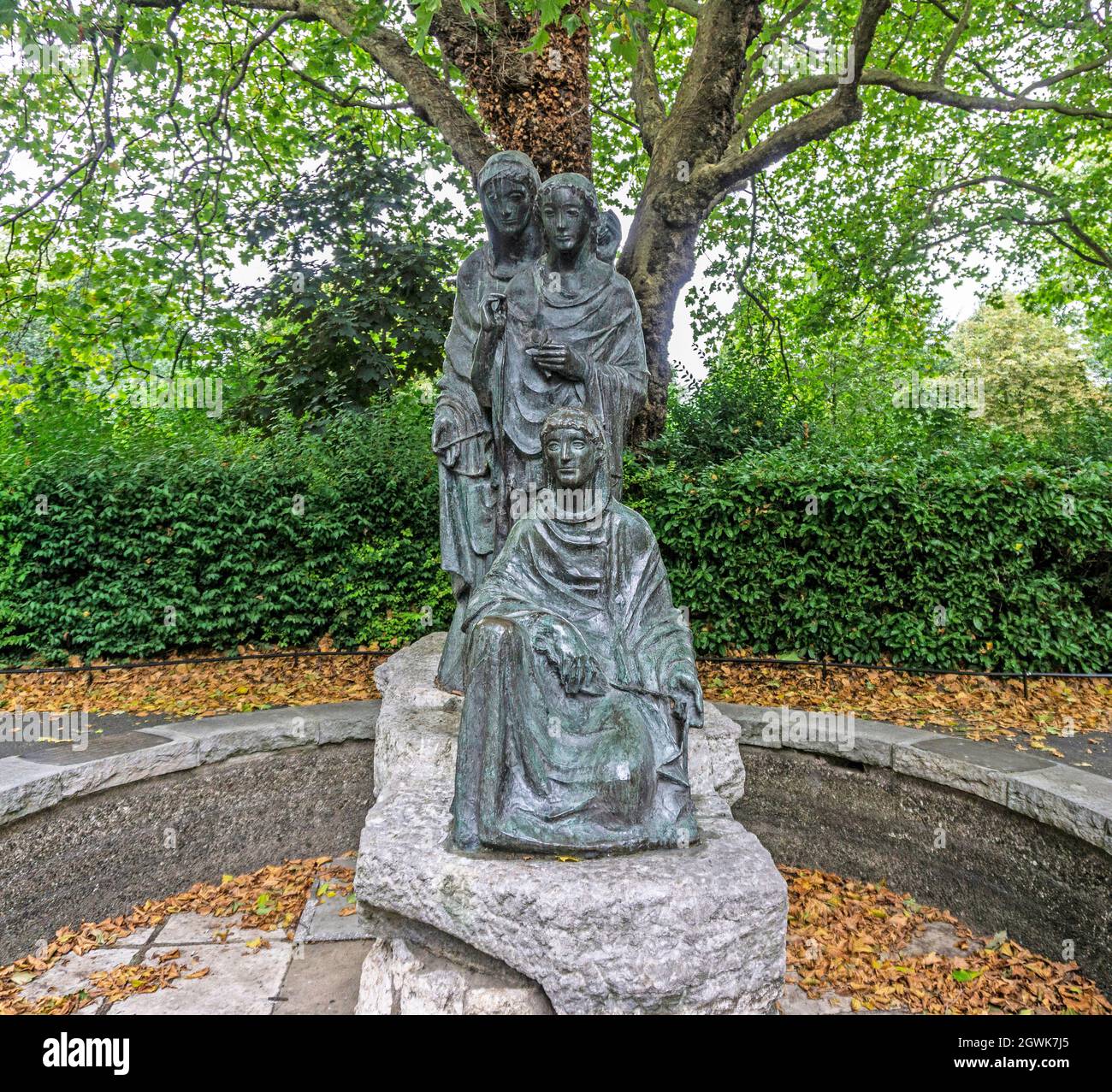 The Three Fates, a bronze sculpture by Josef Wackerle, in St Stephens Green, Dublin presented by Roman Herzog President, Federal Republic of Germany. Stock Photo