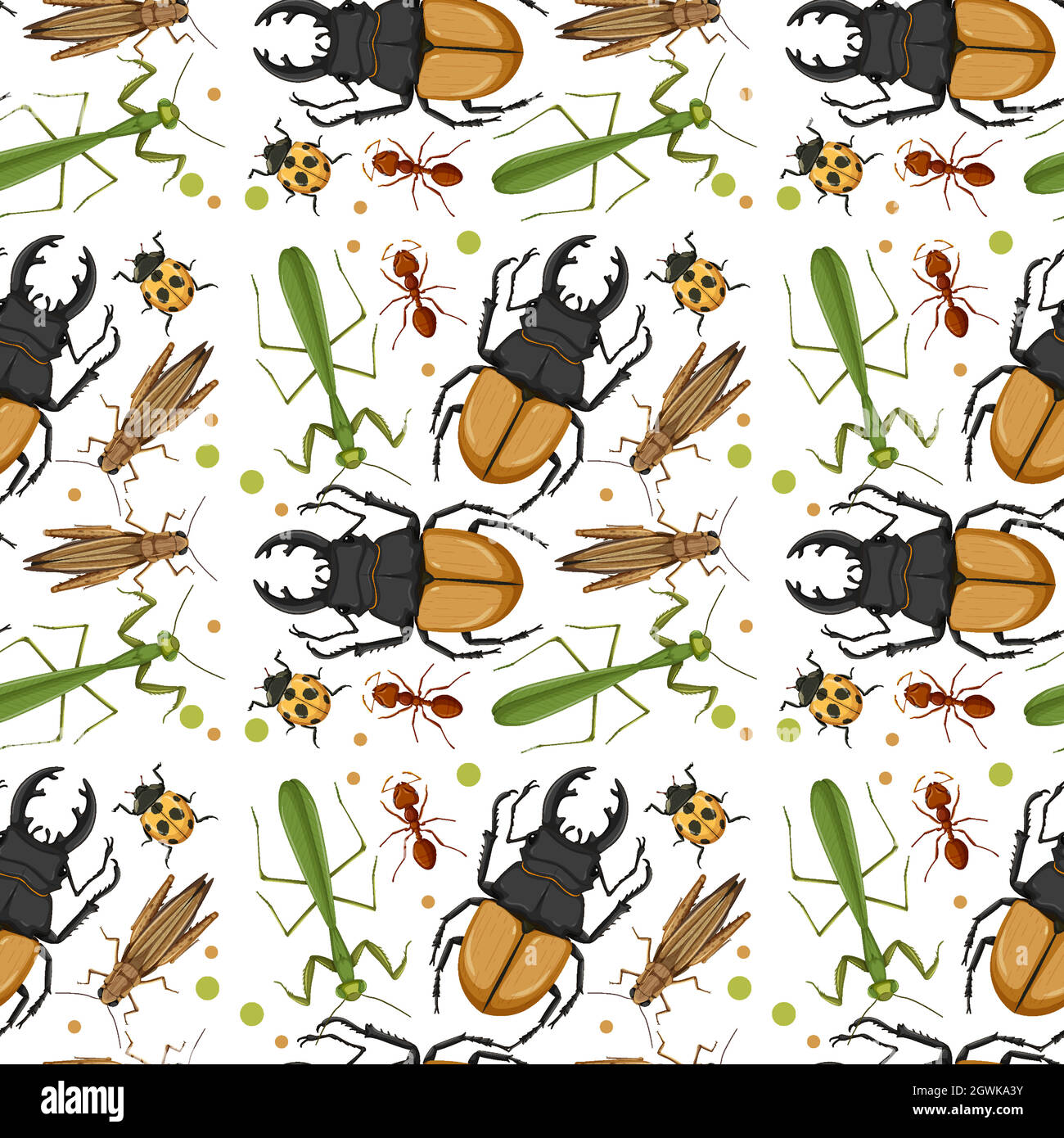 Different insects seamless pattern white background Stock Vector