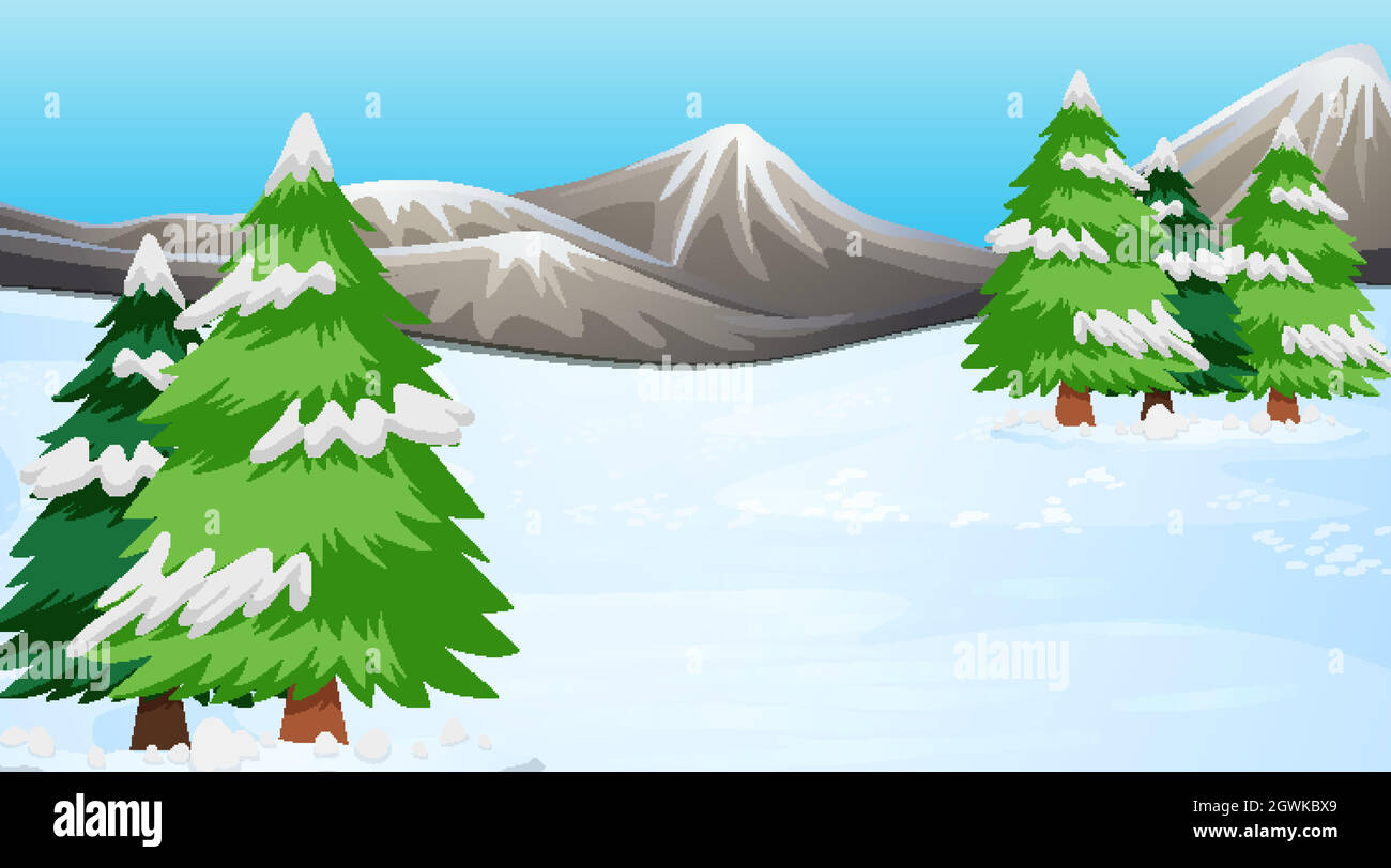 Background scene with pine trees in the snow Stock Vector